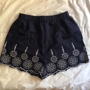 Navy and white embroidered shorts